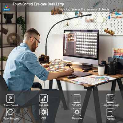 Eyocean LED Augenschutz Schreibtischlampe, Verstellbarer Schwanenhals Klemmleuchte, Einstellbare Dim