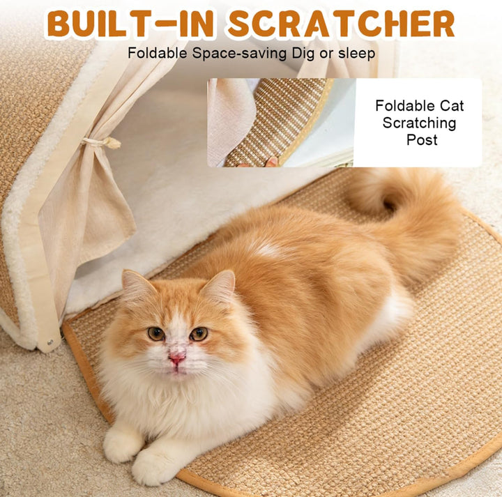 2-in-1 Katzenhaus mit Kratzbrett, Holz katzenzelt &amp; Sisal Kratzfläche als Gemütliche Katzenhöhle für