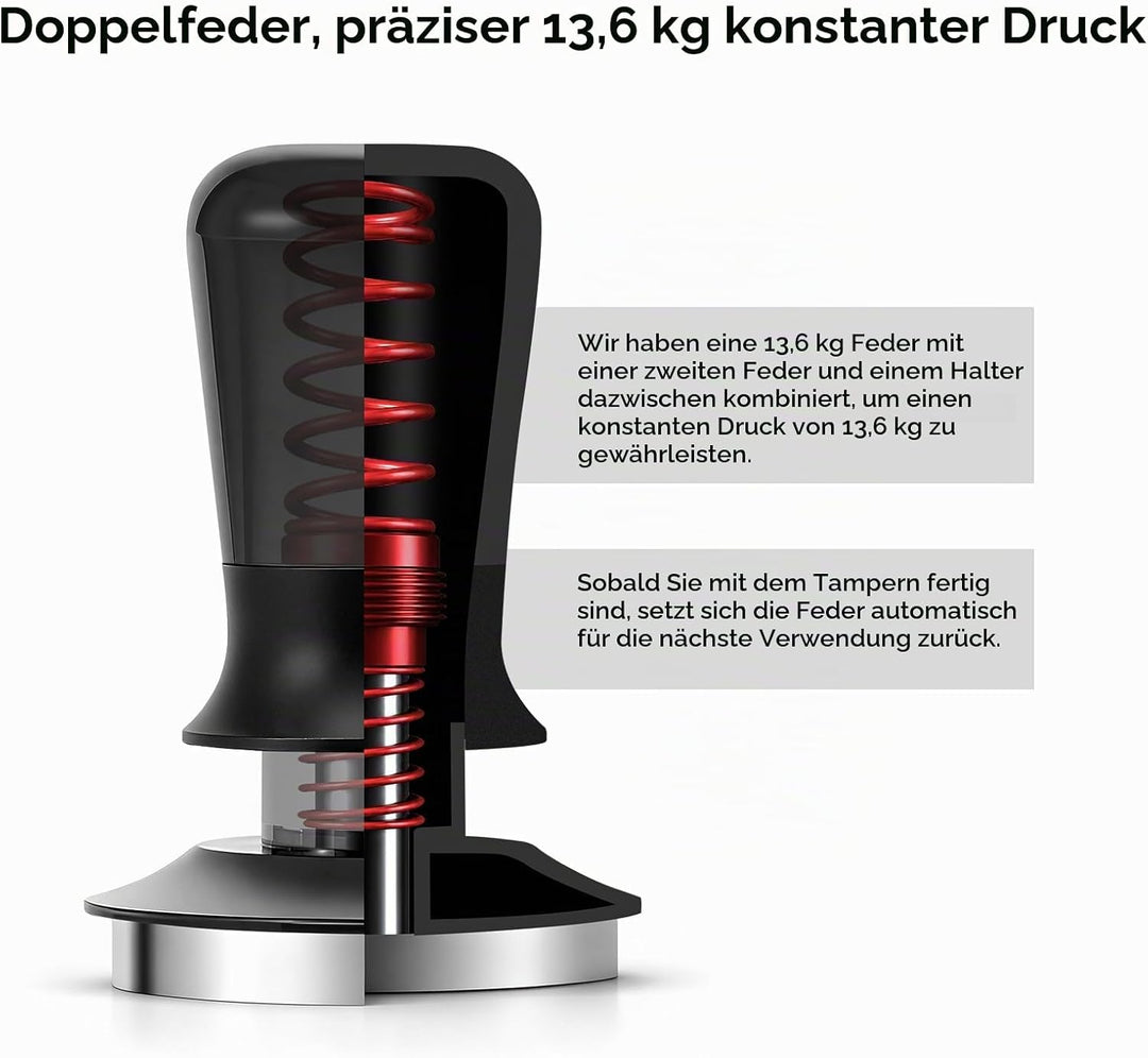 IKAPE 51-mm-Kaffeetamper für Espresso, federkalibrierter Tamper mit halbtransparentem Design, Tamper