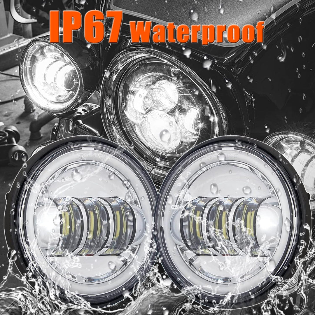 SKUNTUGUANG 1 Paar 4,5-Zoll-LED-Nebelscheinwerfer mit Angel Eyes für 1998–2015 Electra Glide (weiss)