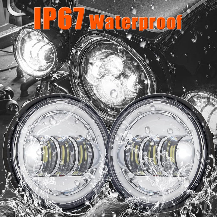 SKUNTUGUANG 1 Paar 4,5-Zoll-LED-Nebelscheinwerfer mit Angel Eyes für 1998–2015 Electra Glide (weiss)