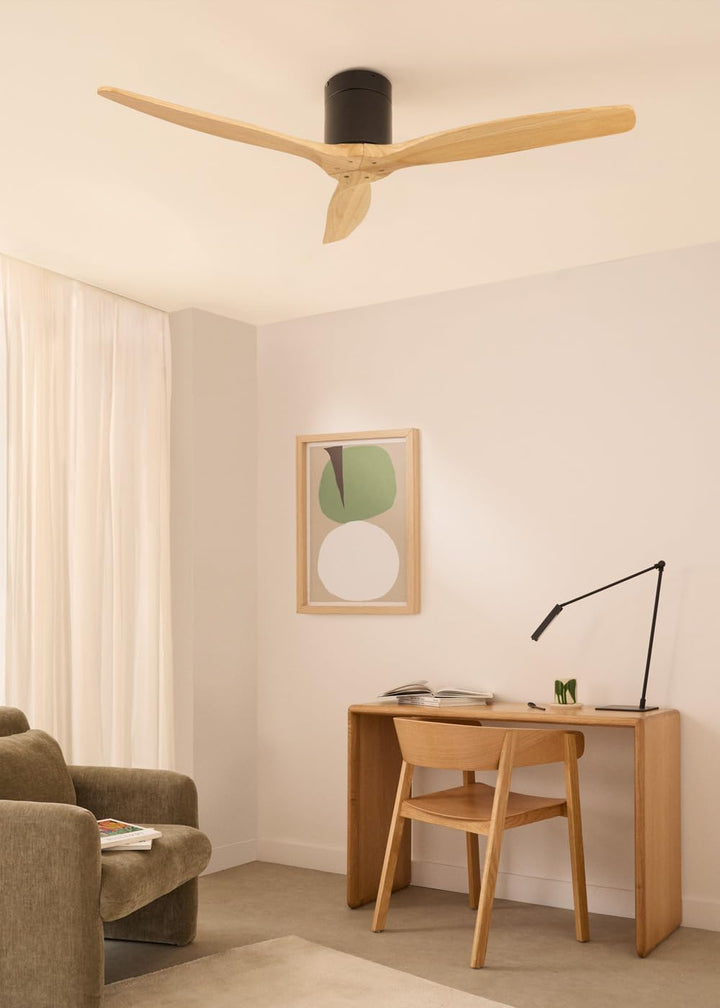 CREATE / WINDCALM/Deckenventilator mit Fernbedienung, schwarzer Sockel mit Naturholzflügeln / 40W, L
