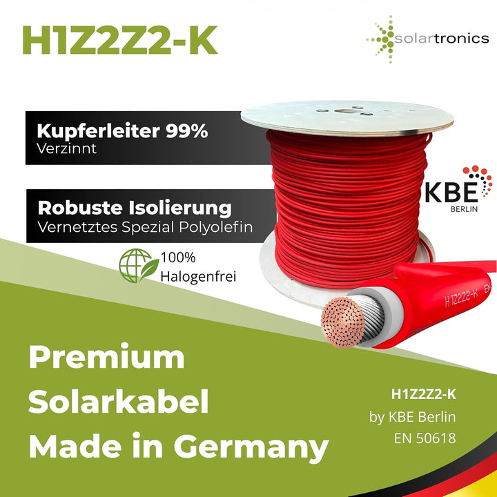 SOLARTRONICS Solarkabel 10mm² 15m Rot, H1Z2Z2-K, flexibel, erdverlegbar, PV-Kabel für Photovoltaikan