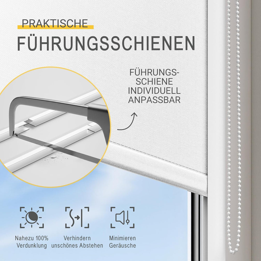 Sol Royal Kassettenrollo mit Führungsschiene Blackout Thermorollo Bohren | 70x175cm Weiss seitliche