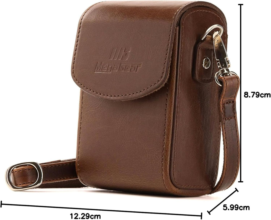 MegaGear Panasonic Lumix DC-TZ200, ZS200 Schutzhülle aus Leder mit Schultergurt, Dunkelbraun