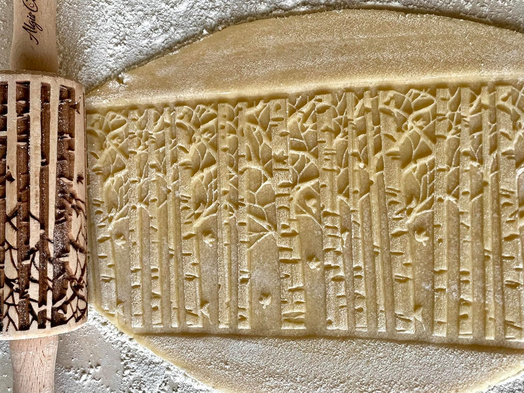 JAHRESZEITEN 3-er SET Kinder Nudelhölzer. Teigrolle mit Frühlingsblumen, Tulpen, Narzissen, Erdbeere