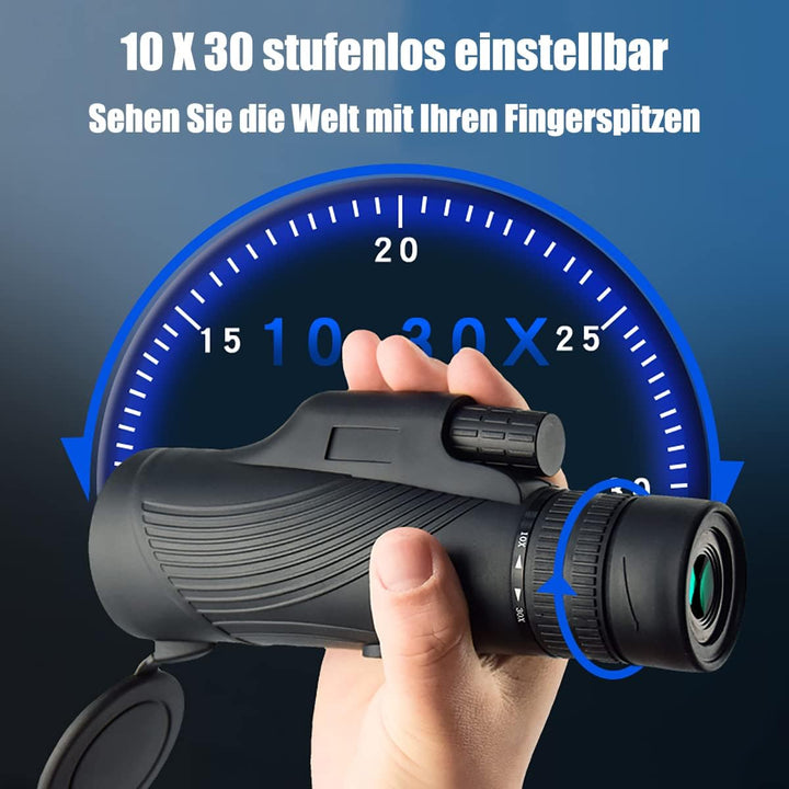 DOCANIO Monokular 10-30x Zoom Monokulares mit BAK4 Prisma FMC Fernrohr Erwachsene mit Halter und Sta