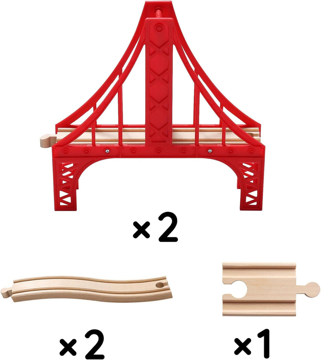 SainSmart Jr. Hängebrücke Eisenbahnzubehör – Doppelte Holz Eisenbahn Brücke im Golden Gate Stil, kom