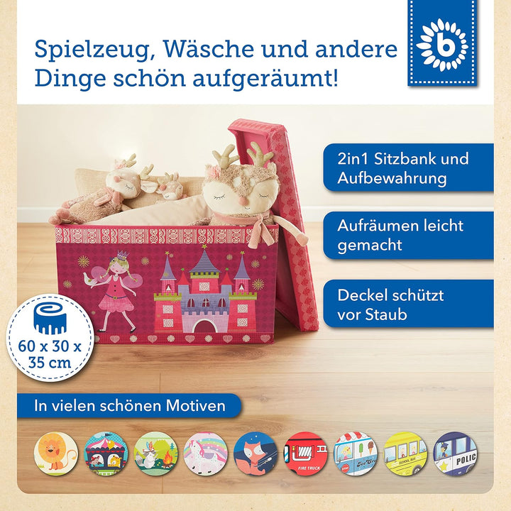 Bieco Aufbewahrungsbox mit Deckel | 60L, faltbar | ca. 60x30x35cm | Spielzeugkiste mit Deckel | Aufb
