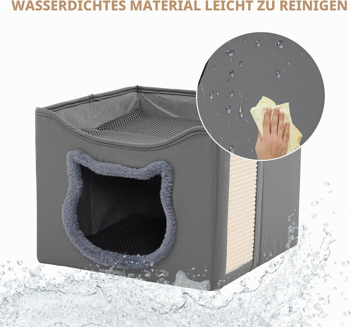 Katzenhaus, Doppellagiges Faltbares Katzenhaus mit Kratzbaum für Katzen, Kratzfestes Material, Wasch