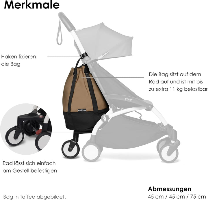 Babyzen YOYO Bag, Red - Robuster zusätzlicher Stauraum am YOYO2 Kinderwagen - Inklusive Rad und Hake