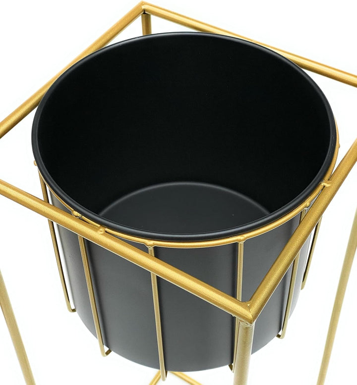 DanDiBo Blumenhocker mit Topf Metall Gold Schwarz Eckig 2er Set Blumenständer 96035 Blumensäule Mode
