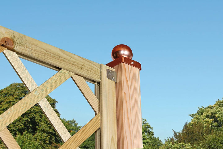 Alberts 217310 Pfostenkappe für Holzpfosten | mit Kugelkopf | Kupfer | 90 x 90 mm Kugelkopf Material