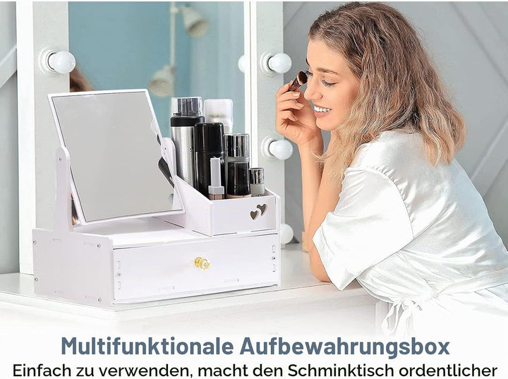 LEcylankEr Cosmetic Organizer, Schminktisch Organizer mit Spiegel, White Desktop Kosmetik Organizer,