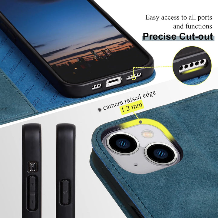 VISOUL Hülle für iPhone 15, Schutzhülle [Echt Leder] [Schützt vor Stoss] [Kartenfach] [Magnetverschl
