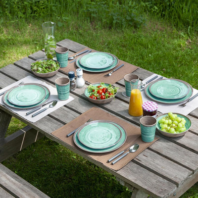 Bo-Camp Melamin Geschirr Set Halo Camping Essgeschirr Reise Picknick Teller türkis, Türkis