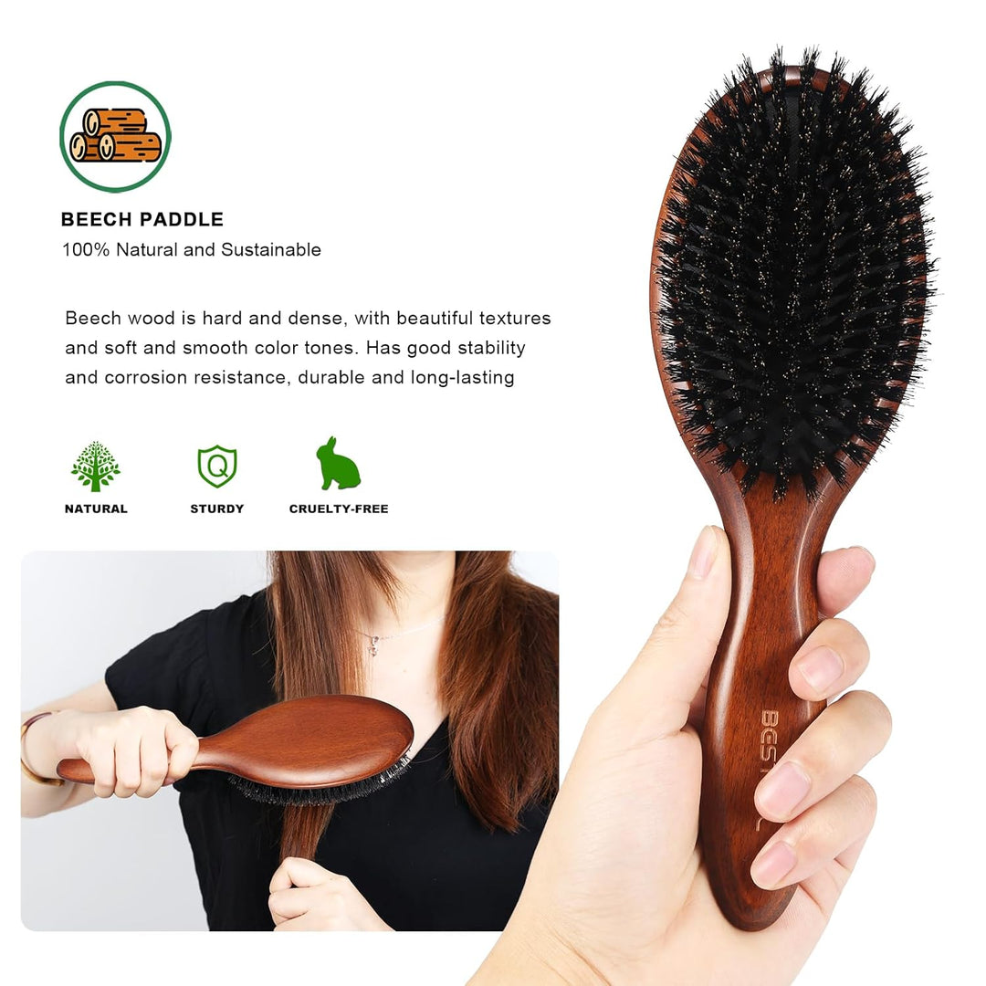 BESTOOL Haarbürste, Wildschweinborsten Bürste für Damen Herren Kinder, Buche Paddel Naturborsten für