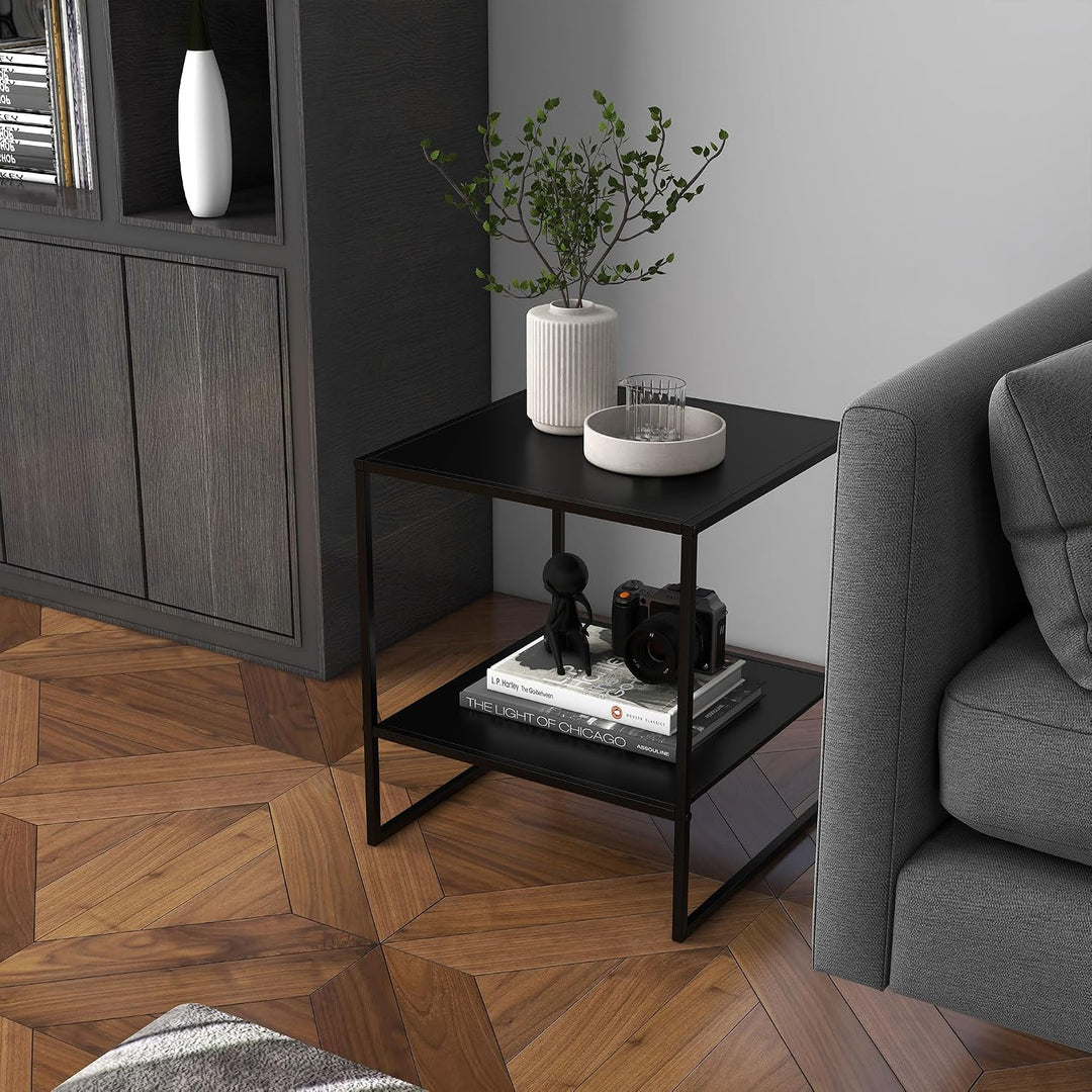 HOMCOM Couchtisch Quadratischer Wohnzimmertisch mit Stauraum, 2 Ebenen Skandinavisch Sofatisch mit S