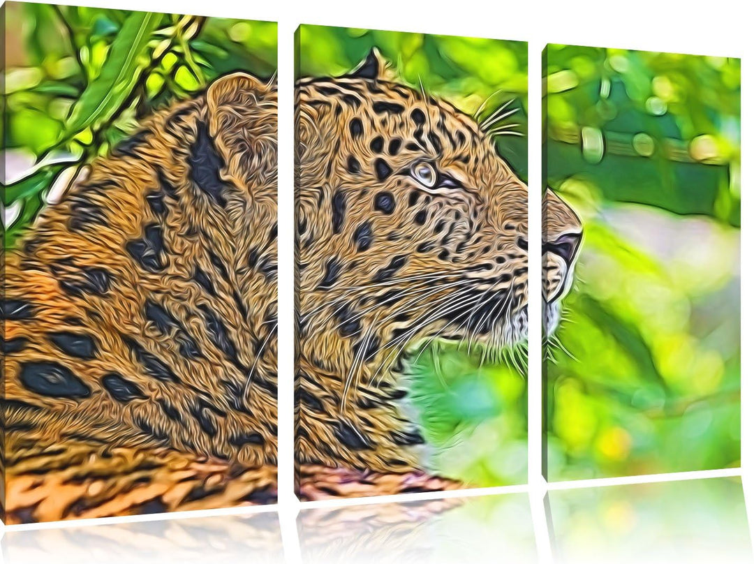 prächtiger Leopard im Schatten Spezial 3-Teiler Leinwandbild 120x80 Bild auf Leinwand, XXL riesige B