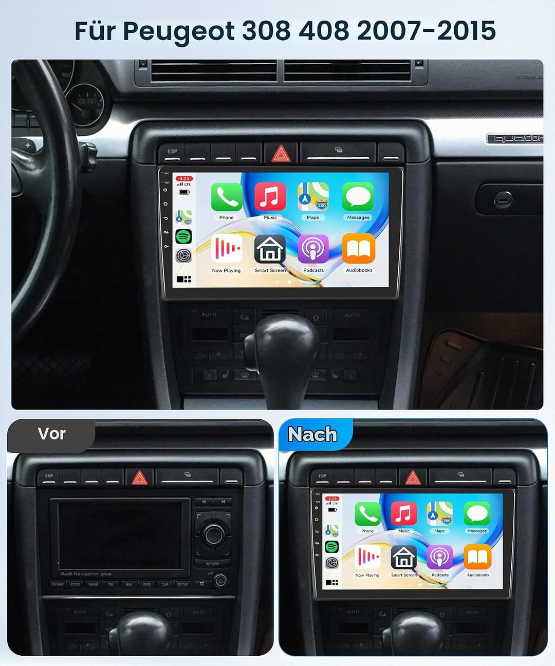 4+64G Android Autoradio für Audi A4 S4 RS4 B6 B7 8E 2000-2009 9 Zoll Wireless Carplay Autoradio mit