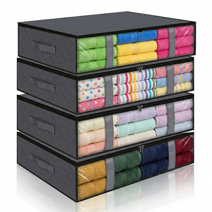 4 Stück Unterbett Aufbewahrungsbox Bettkasten Aufbewahrung 60x45x15cm Unterbettkommode für Bettdecke