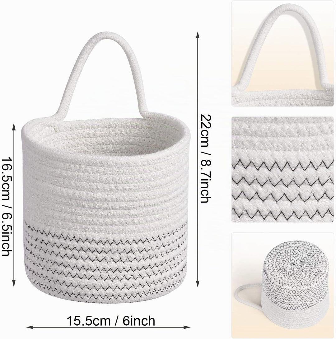Hivexagon 2er Pack Hanging Woven Rope Aufbewahrungskörbe mit Griff - Wandkörbe 6 x 5,5 Zoll runde Be
