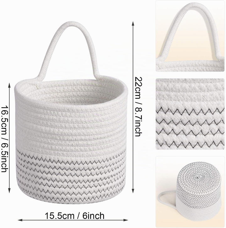 Hivexagon 2er Pack Hanging Woven Rope Aufbewahrungskörbe mit Griff - Wandkörbe 6 x 5,5 Zoll runde Be