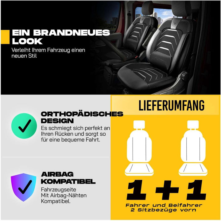 Autositzbezüge Universal 1+1 Transit Custom (2015-2023) - Premium Vordersitze Auto Sitzbezug aus Lei