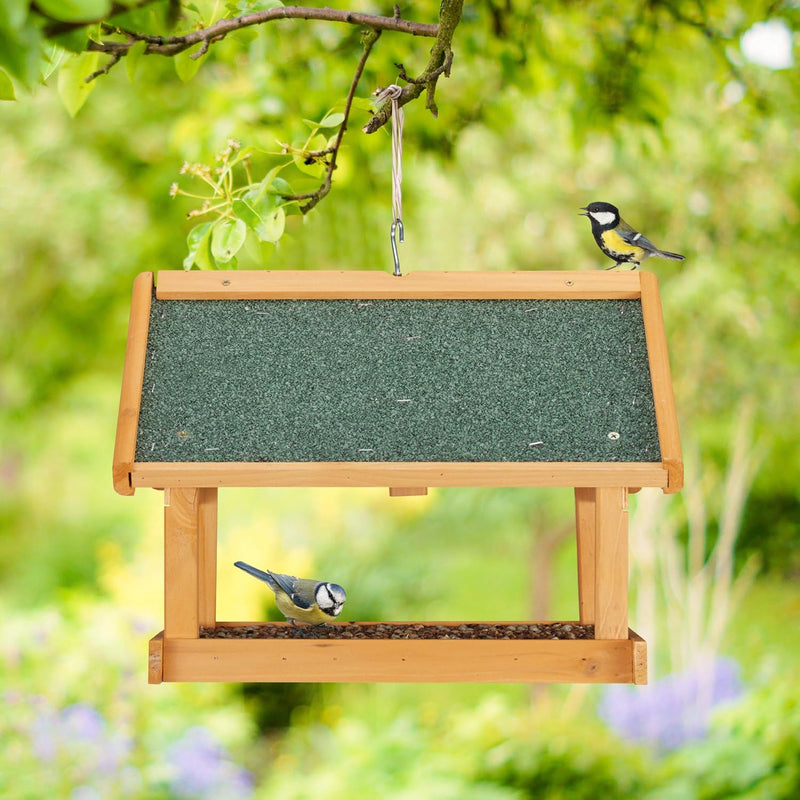 Relaxdays Vogelfutterhaus Holz, zum Aufhängen, HBT: 35x42,5x40,5 cm, Garten, Vogelfutterspender für