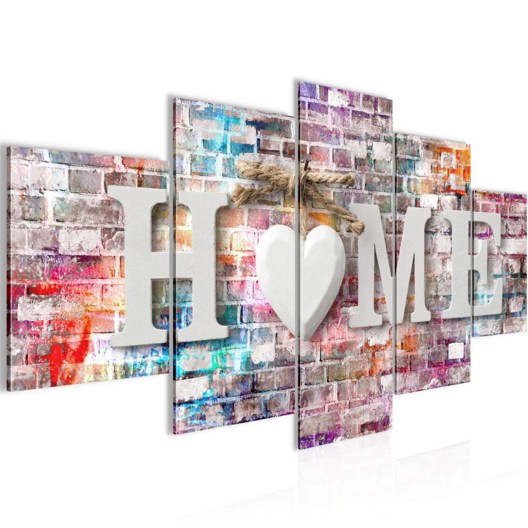 Runa Art Wandbilder Home 5 Teilig Bild auf Vlies Leinwand Deko Wohnzimmer Ziegelwand Steinoptik Bunt