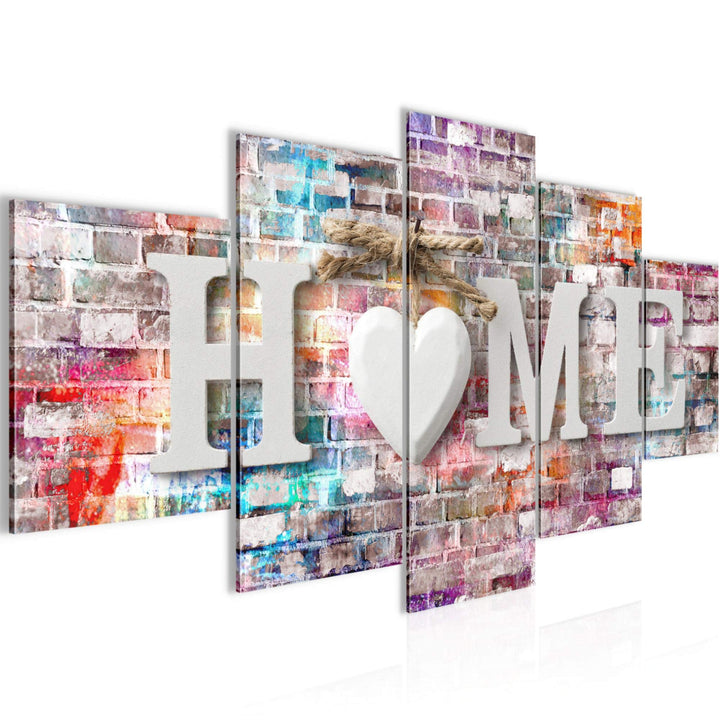 Runa Art Wandbilder Home 5 Teilig Bild auf Vlies Leinwand Deko Wohnzimmer Ziegelwand Steinoptik Bunt
