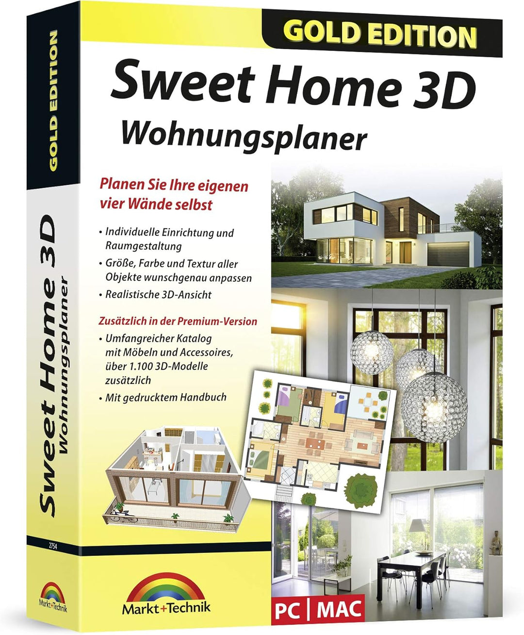 Sweet Home 3D Wohnungsplaner - mit zusätzlichen 1.100 3D Modelle und gedrucktem Handbuch, ideal für