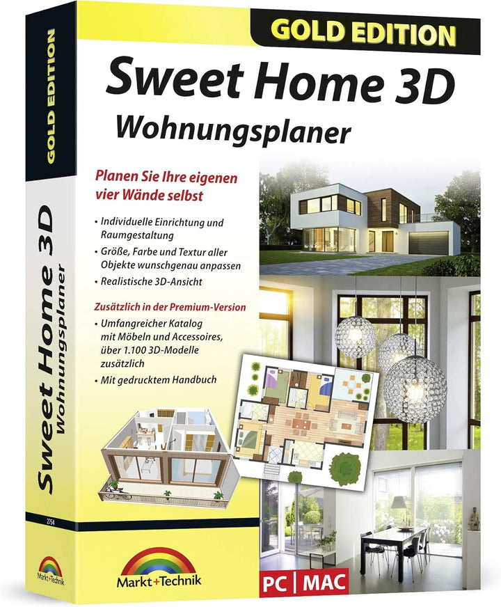 Sweet Home 3D Wohnungsplaner - mit zusätzlichen 1.100 3D Modelle und gedrucktem Handbuch, ideal für