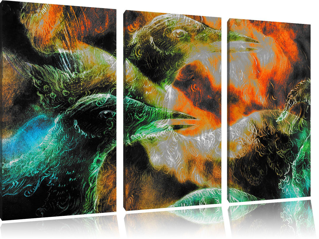Pixxprint Vogel Phönix Collage als Leinwandbild | Grösse: 3 Teilig (120x80) | Wandbild| Kunstdruck |