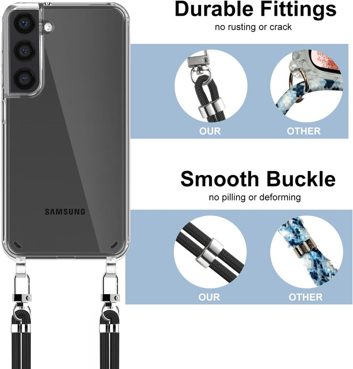 Handykette Hülle für Samsung Galaxy S23 Handyhülle mit Band und Schutzfolie, Transparent Case mit Sc