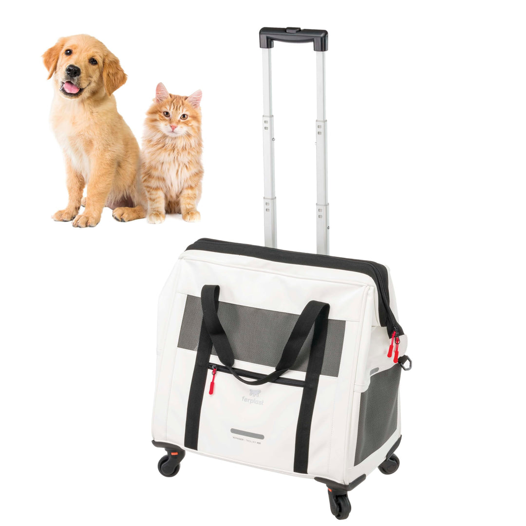 Ferplast Hundebox Voyager Trolley, Transportbox Katze, Hundetasche, ausziehbarer Griff, verstellbare