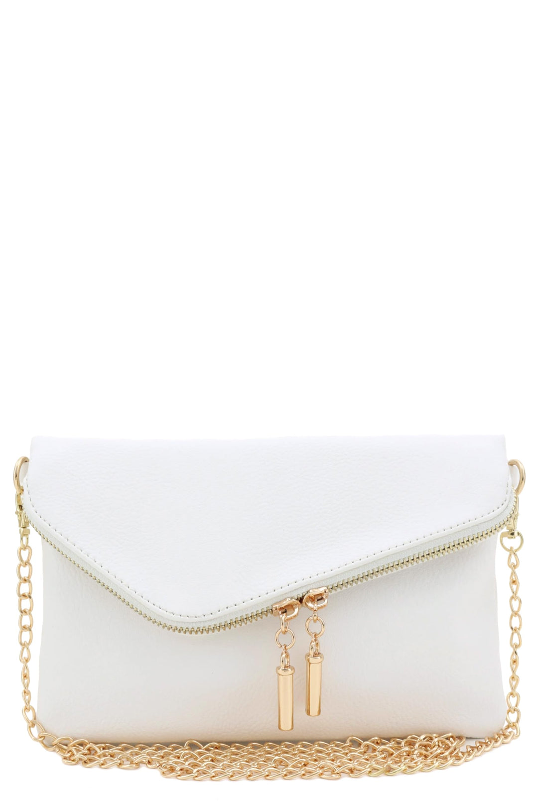 FashionPuzzle Umschlag Wristlet Clutch Umhängetasche mit Kettenriemen Weiss, Weiss