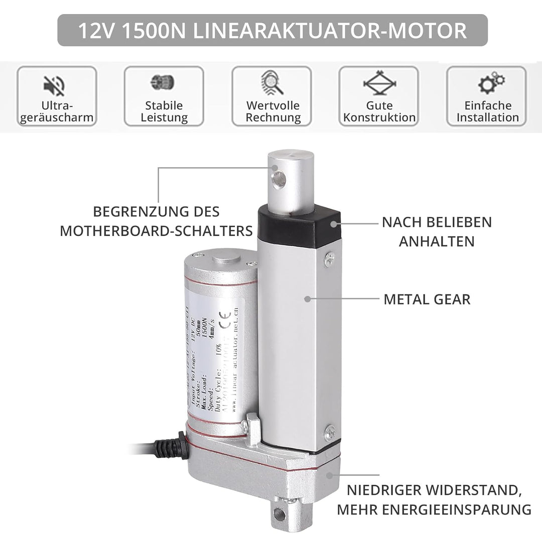 Justech Linearmotor Verstellantrieb Toröffner Linear Actuator Motor 12v DC 1500N 50mm Lineartechnik