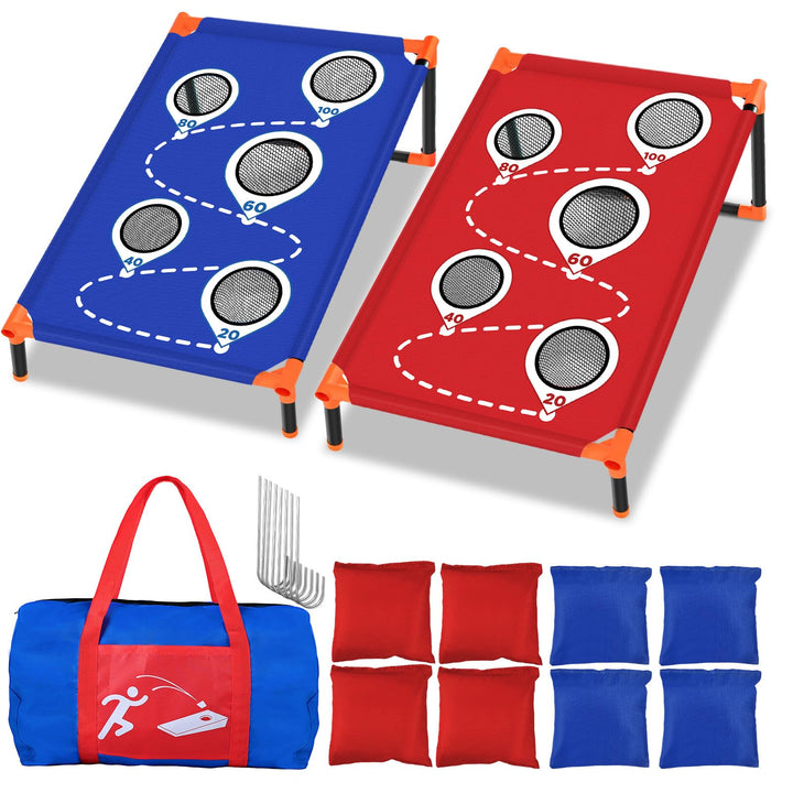 Tragbar Cornhole Spiel Outdoor Cornhole Säckchen mit PVC gerahmt und fünf Löchern zum Punkten für Ki