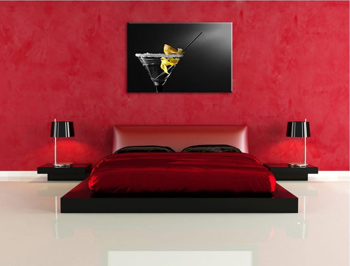 Dark Cocktail mit Zitronenschale und Zuckerrand schwarz/weiss Format: 100x70auf Leinwand, XXL riesig