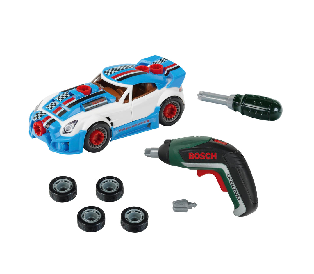 Theo Klein 8630 Bosch Car Tuning-Set | Zerlegbares Auto mit Tuning Zubehör | Mit batteriebetriebenem