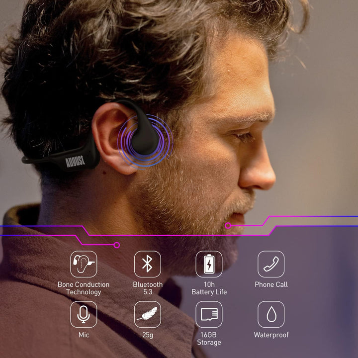 August EP400 Knochenschall Kopfhörer Bluetooth 5.3 Knochenleitungs-Kopfhörer mit Schutzklasse IP68 (