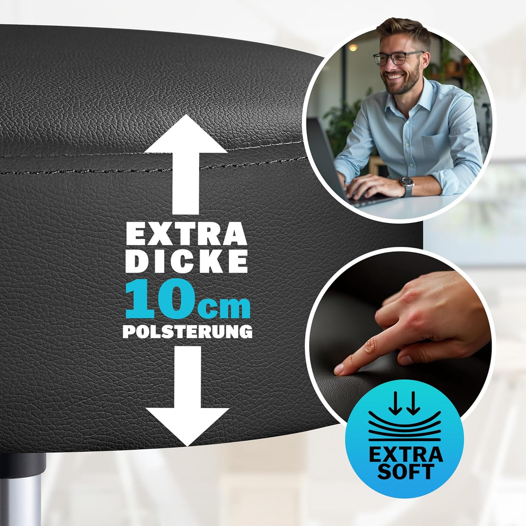Casaria® Rollhocker mit Lehne Höhenverstellbar 10cm Polsterung 360°C Drehbar 46-60cm Sitzhöhe Küche