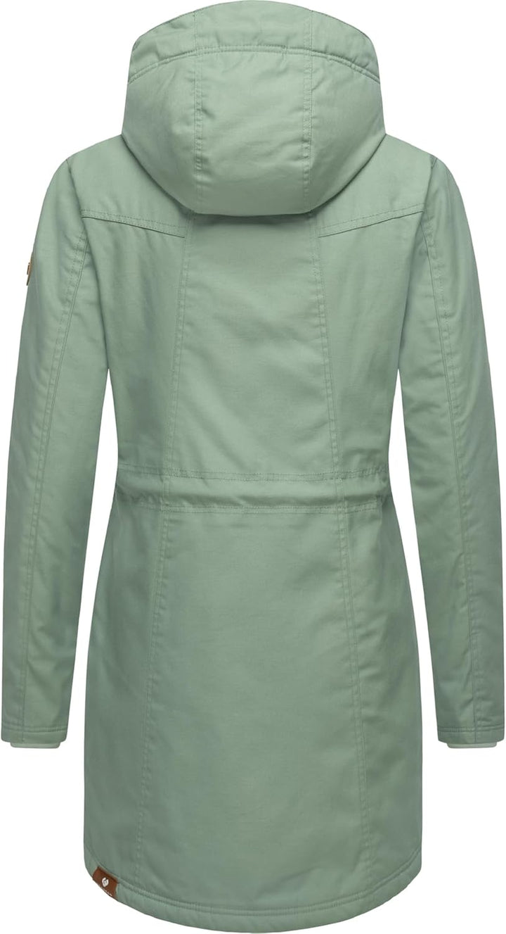 Ragwear Damen Mantel lange warme Winterjacke mit Teddyfell-Kapuze Elsie Intl XS-6XL L Dusty Green24,