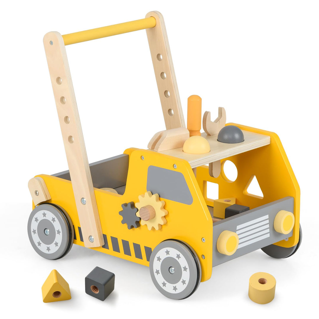 GOPLUS Lauflernwagen Holz, 2 in 1 Lauflernhilfe mit Lernaktivitäten, verstellbare Geschwindigkeit, o