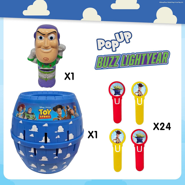 TOMY Pop Up Buzz Lightyear Spiel, Toy Story Kinder-Actionspiel, Lustiges Steckspiel mit Stäbchen, Di
