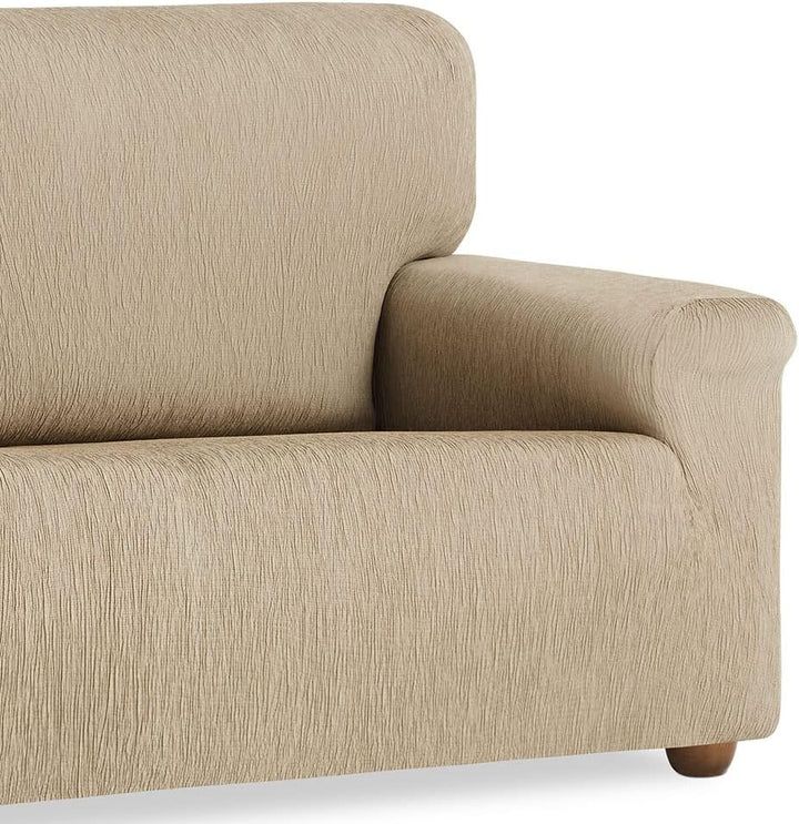 MaxiFUNDAS - Elastischer Sofabezug Vega 2-Sitzer Dunkelbeige 2 Plätze Leinfarben, 2 Plätze Leinfarbe