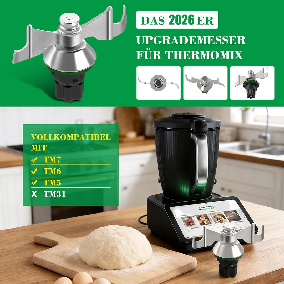 Teigmesser für Thermomix TM7 TM6 TM5, Mixmesser aus Edelstahl mit Dichtring für Vorwerk Thermomix TM