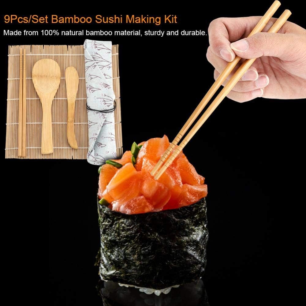 Atyhao Sushi Making Kit - 9 Stück/Set Bambus Sushi Making Kit Enthält 2 Rollmatten 5 Essstäbchen 1 P