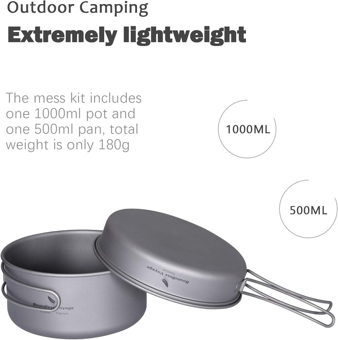 Boundless Voyage Outdoor 750ml 800ml 1100ml 1300ml Titantopf mit Deckel Folding Bail Griff Camping W